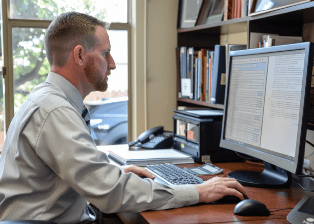 A translator checks medical charts for industry-specific accuracy during Translation Services in Medford at a clinic desk.