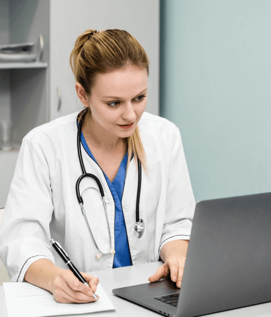 Doctor using on medical Documents such as consent forms and patient history for healthcare related legal matters.