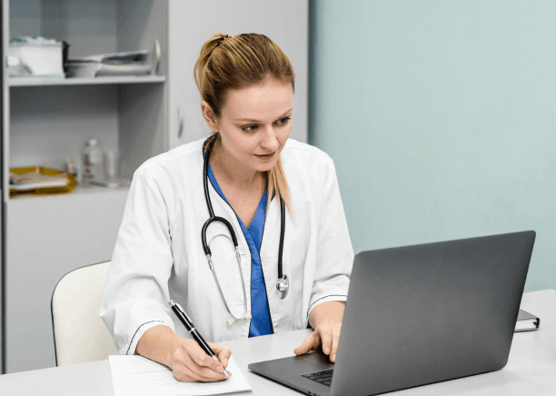 The doctor using Immigration translation services in Massachusetts for USCIS health records with accuracy.