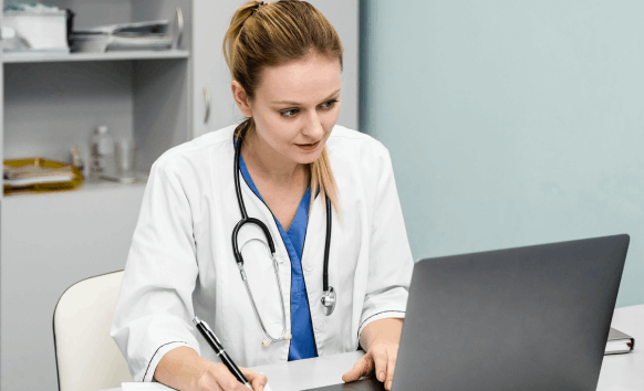 A doctor using Medical translation services in Massachusetts to ensure accurate communication of healthcare documents.