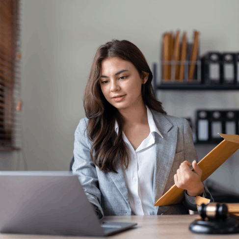 Lawyer reviews a certified court filing, using Portuguese Translation Services in Massachusetts for legal accuracy.